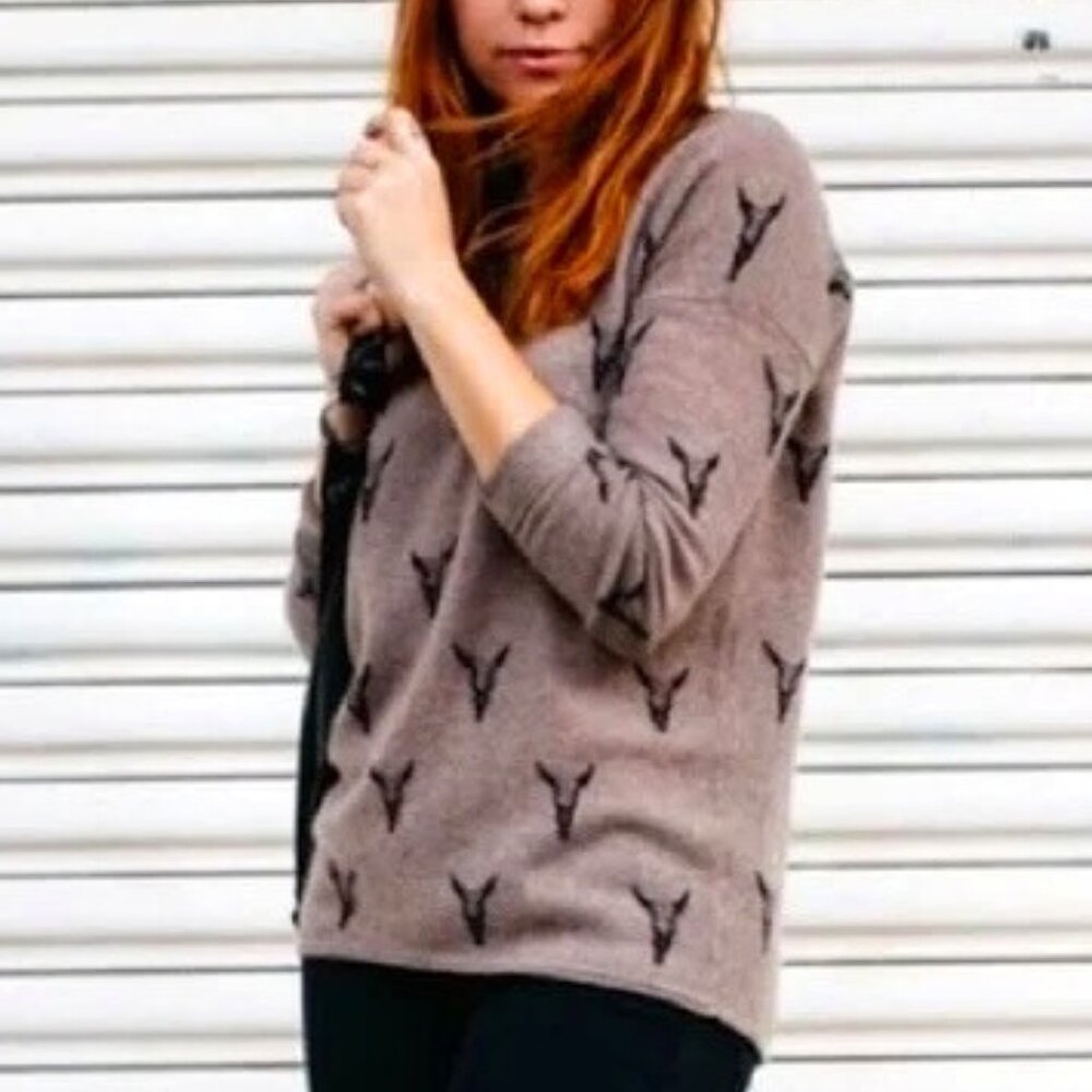 Skull Cashmere Dawson Sweater Women's Small Brown Longhorn Western Boho Grunge